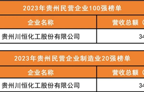 喜訊：川恒股份榮登2023年“貴州民營(yíng)企業(yè)100強(qiáng)榜單”、“貴州民營(yíng)企業(yè)制造業(yè)20強(qiáng)榜單”